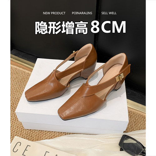 内增高方头高跟鞋玛丽珍鞋单鞋女