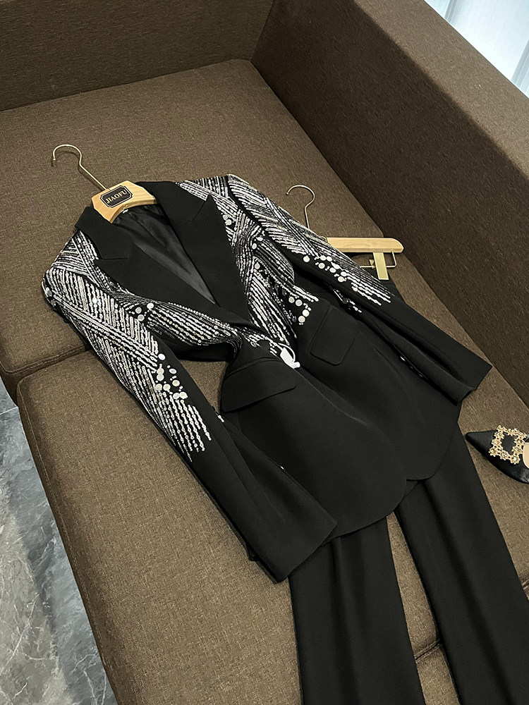 새로운 유럽과 미국의 연예인 패션 무거운 구슬 자수 스팽글 정장 바지 정장 투피스 세트 A22488 중국