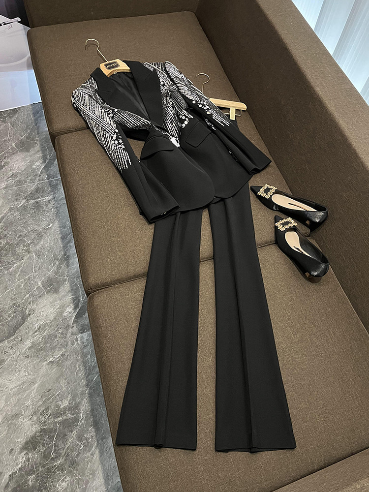 새로운 유럽과 미국의 연예인 패션 무거운 구슬 자수 스팽글 정장 바지 정장 투피스 세트 A22488 중국