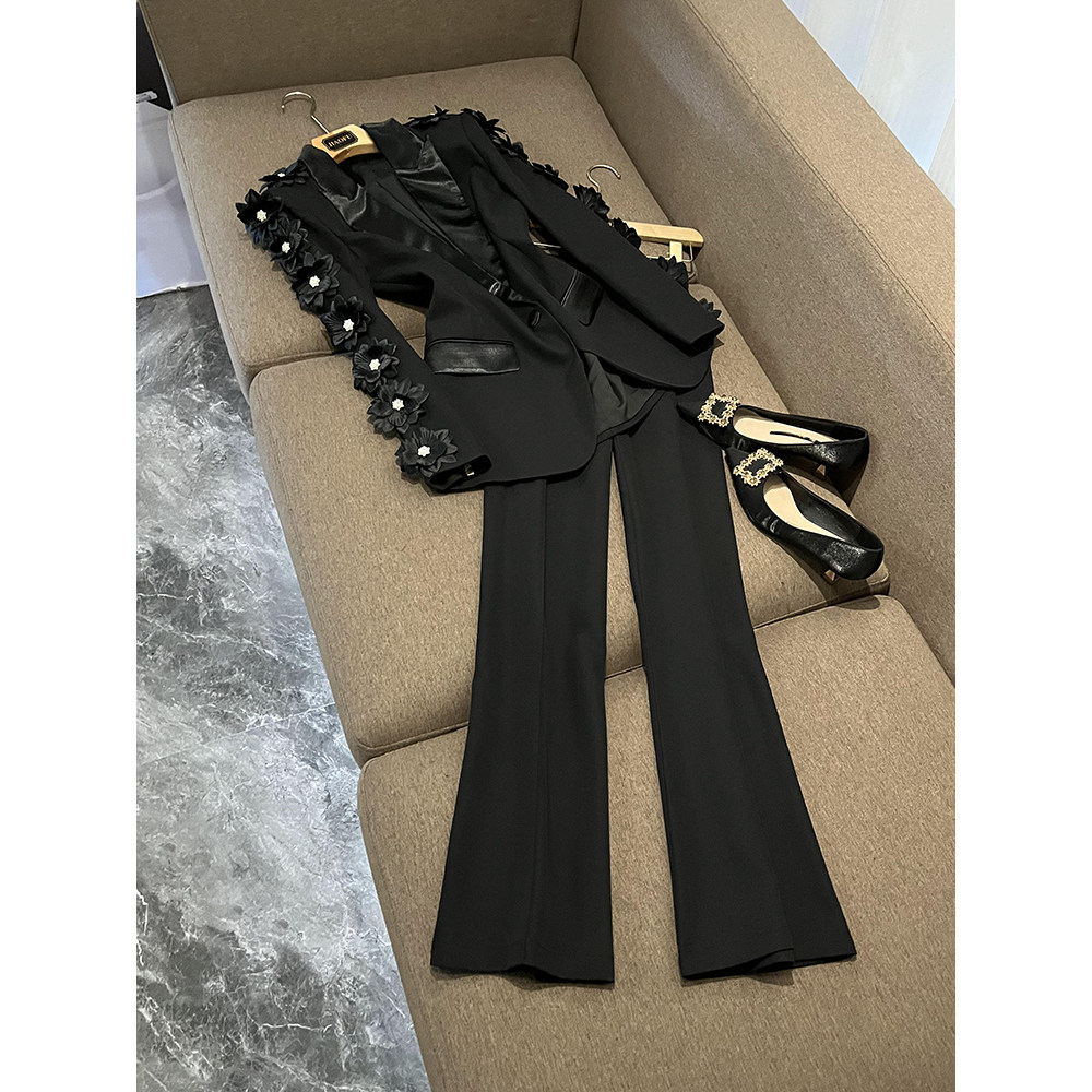 欧美风派对礼服西装花朵两件套女