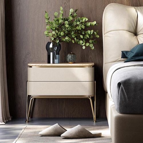 轻奢风实木床头柜大平层卧室家用原创床边柜意式极简白蜡木床头柜