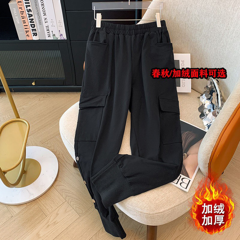 300斤肥胖人运动休闲裤女秋冬胖mm200休闲宽松显瘦工装加绒卫裤子