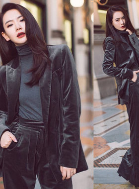 超大码金丝绒长袖西服