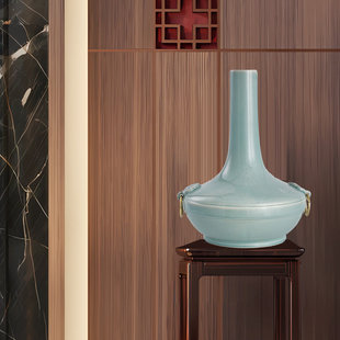 中式大肚花瓶高级艺术感客厅玄关插花干花腊梅雪柳中古风装饰摆件