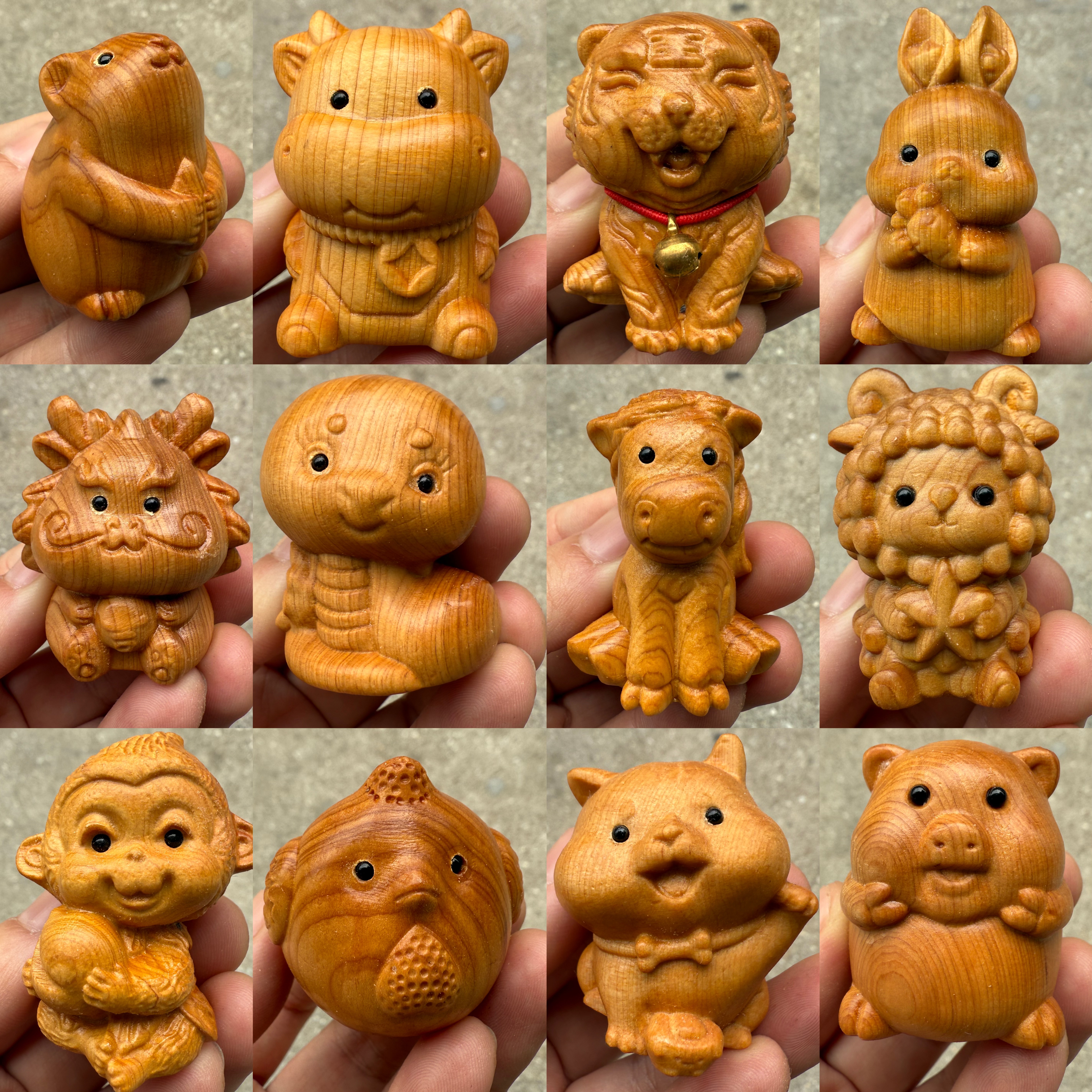 十二生肖手把件崖柏车摆卡通装饰图片