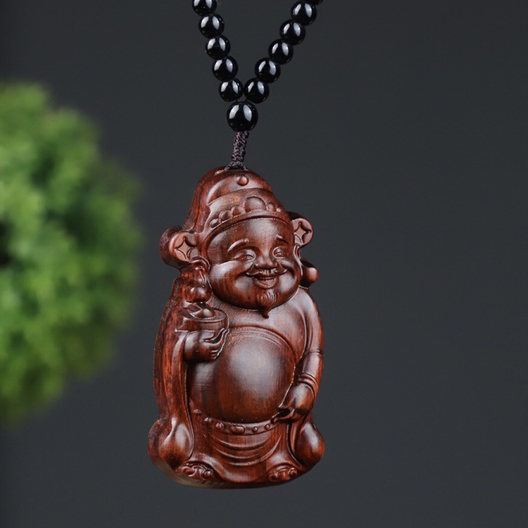 犀牛角紫檀木质财神爷吊坠财爷手把件招财进宝车挂件保平安挂坠