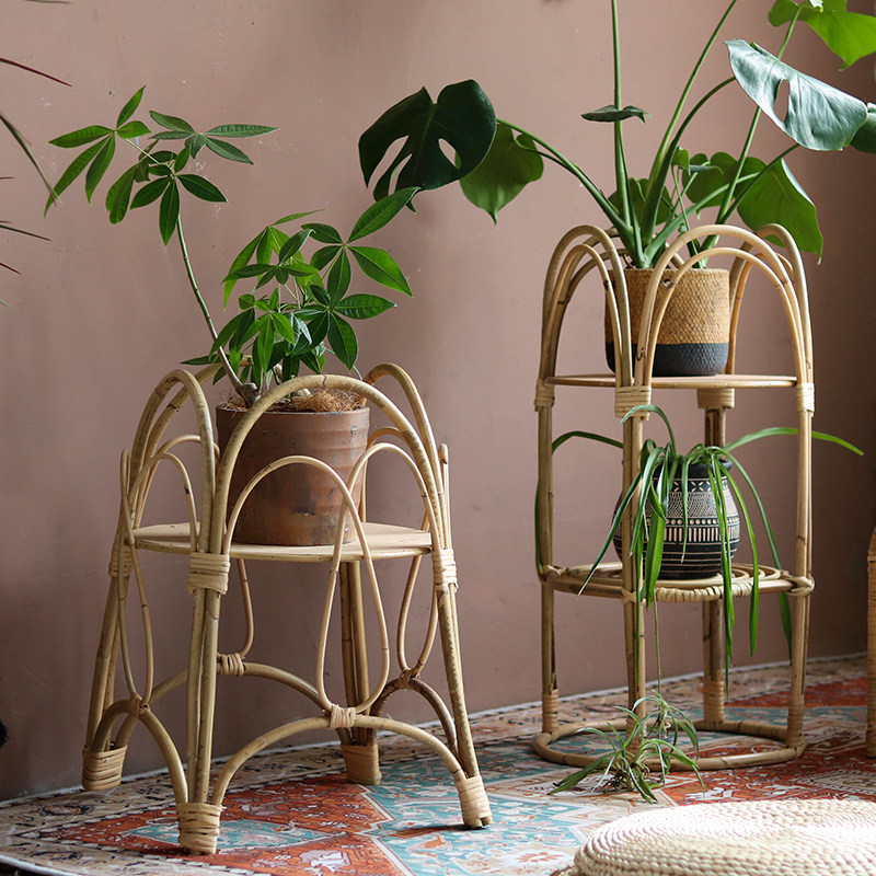 藤编花架创意置物架落地装饰花盆架客厅阳台咖啡厅民宿北欧ins风