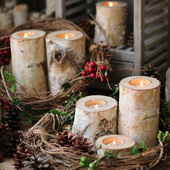 白桦木烛台天然树干圣诞装 饰摆件桌面地面婚礼场景布景道具森系