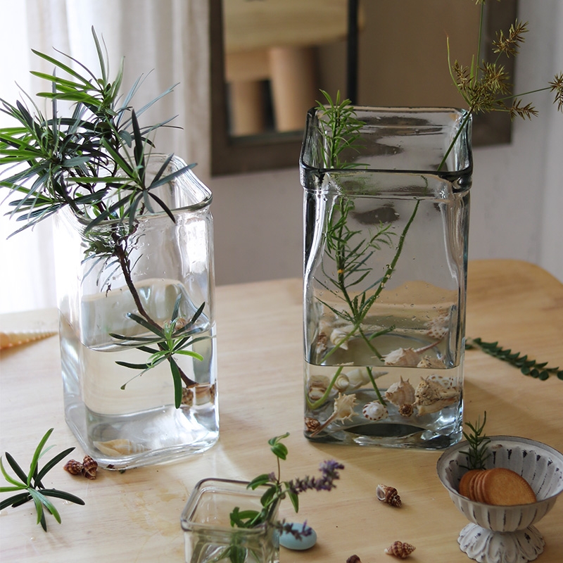 方形透明玻璃花瓶植物插花花器桌面水培容器花盆软装饰简约现代