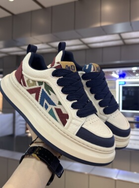 帅气炸街网红男鞋复古印花厚底老爹鞋百搭运动休闲鞋帆布面包潮鞋