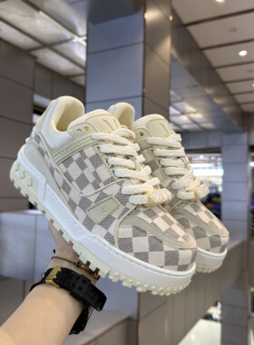 小胖丁网红男士格子厚底板鞋透气休闲鞋白色系带运动鞋丑萌面包鞋