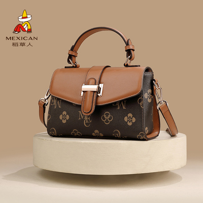 稻草人包包女2025新款官方妈妈包复古老花女士斜挎包高级感手提包