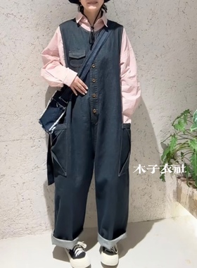 女装2025秋款新品33623休闲文艺日系宽松牛仔阔腿背心连体裤
