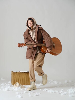 正品女装2025冬季新款33889休闲文艺连帽中长款羽绒服女外套