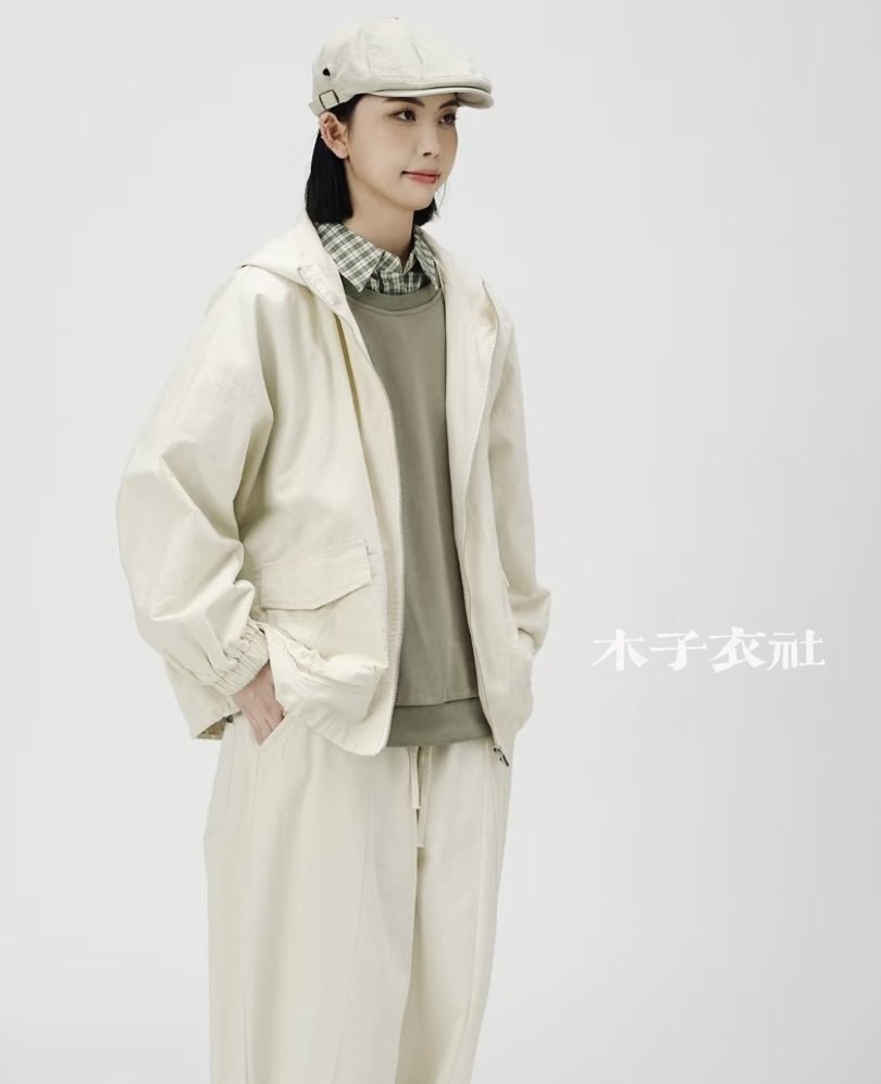 女装2025春款新外套33583 休闲文艺韩版日系休闲连帽短款风衣图片