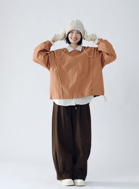 女装2025秋款新外套35600休闲文艺日系宽松百搭圆领套头薄棉服女