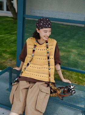 女装2025秋款新针织马甲35300休闲文艺日系宽松百搭米色无袖坎肩