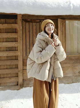 原创女装2025冬新款羽绒服33917休闲文艺复古宽松连帽羽绒外套女