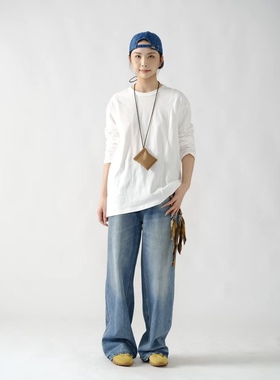 女装2025秋款新圆领长袖T恤35562休闲文艺日系宽松显瘦长袖T恤女