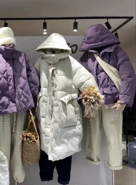 女装2025冬新羽绒服32591休闲文艺宽松大码日系中长连帽羽绒外套