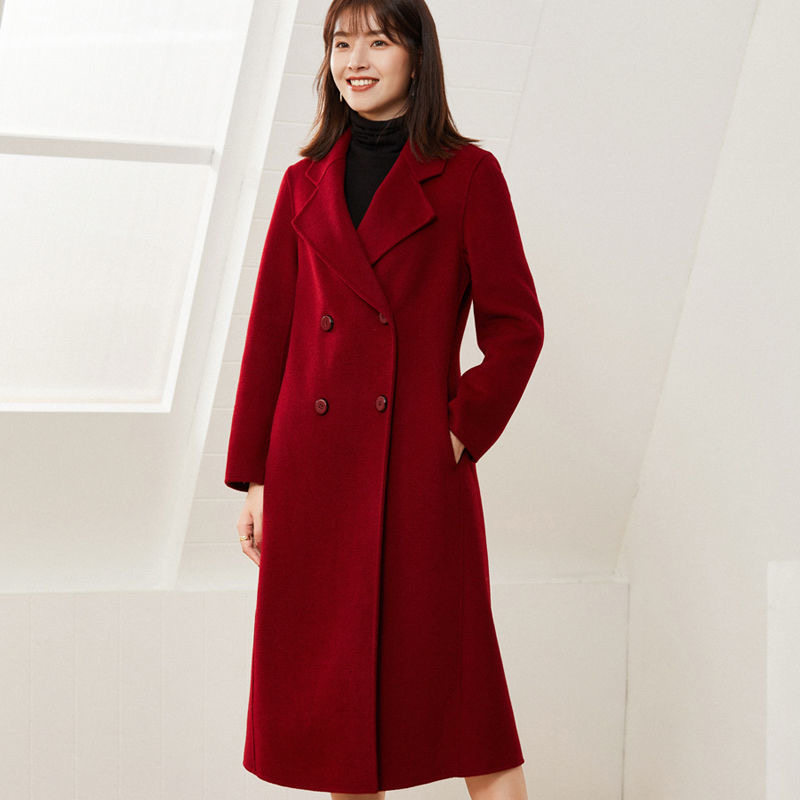 2026羊毛大衣女秋冬双排扣修身高端双面羊绒大衣长款西服领外套