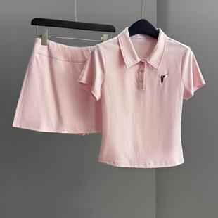 DIONK上衣短裤时尚短袖两件套少女新款翻领女夏修身显瘦风穿套装