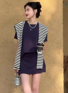 欧货T恤宽松两件套刺绣短袖短裙80568夏季时尚半身休闲运动套装女