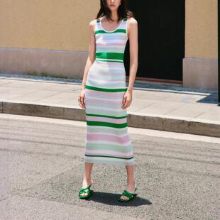 紧身裙无声惊蛰条纹减龄无袖背心针织修身彩色Y连衣裙幂羊毛同款
