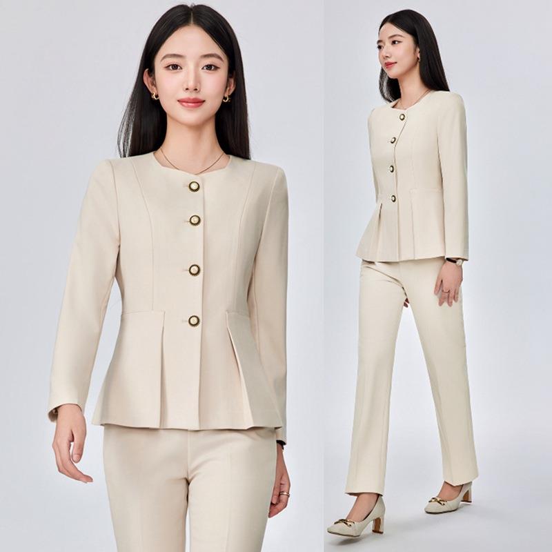 工作服女西装套职业酒店杏