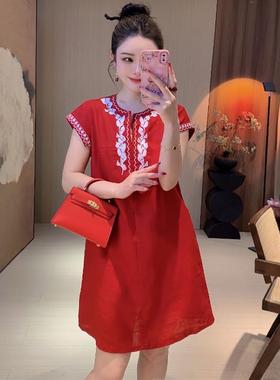 别致新款独特高级夏季女复古中21266无袖连衣裙法式气质长裙