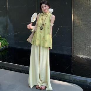 裤 古风唐人老钱风衣腰9602小套装 夏季 新加高禅意现货无袖 裙 中式