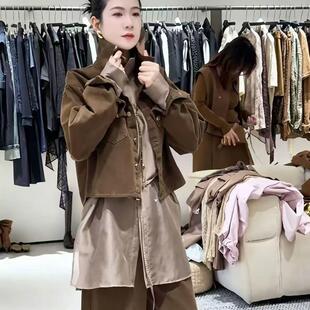 DIONK领女套装新款外套夹克工装复古三件套裤腿1698牛仔屁帘阔美
