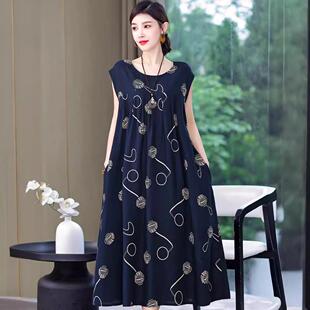 连衣裙女装加肥摆长女夏加大妈妈裙子中老年码新款棉绸2025大高端