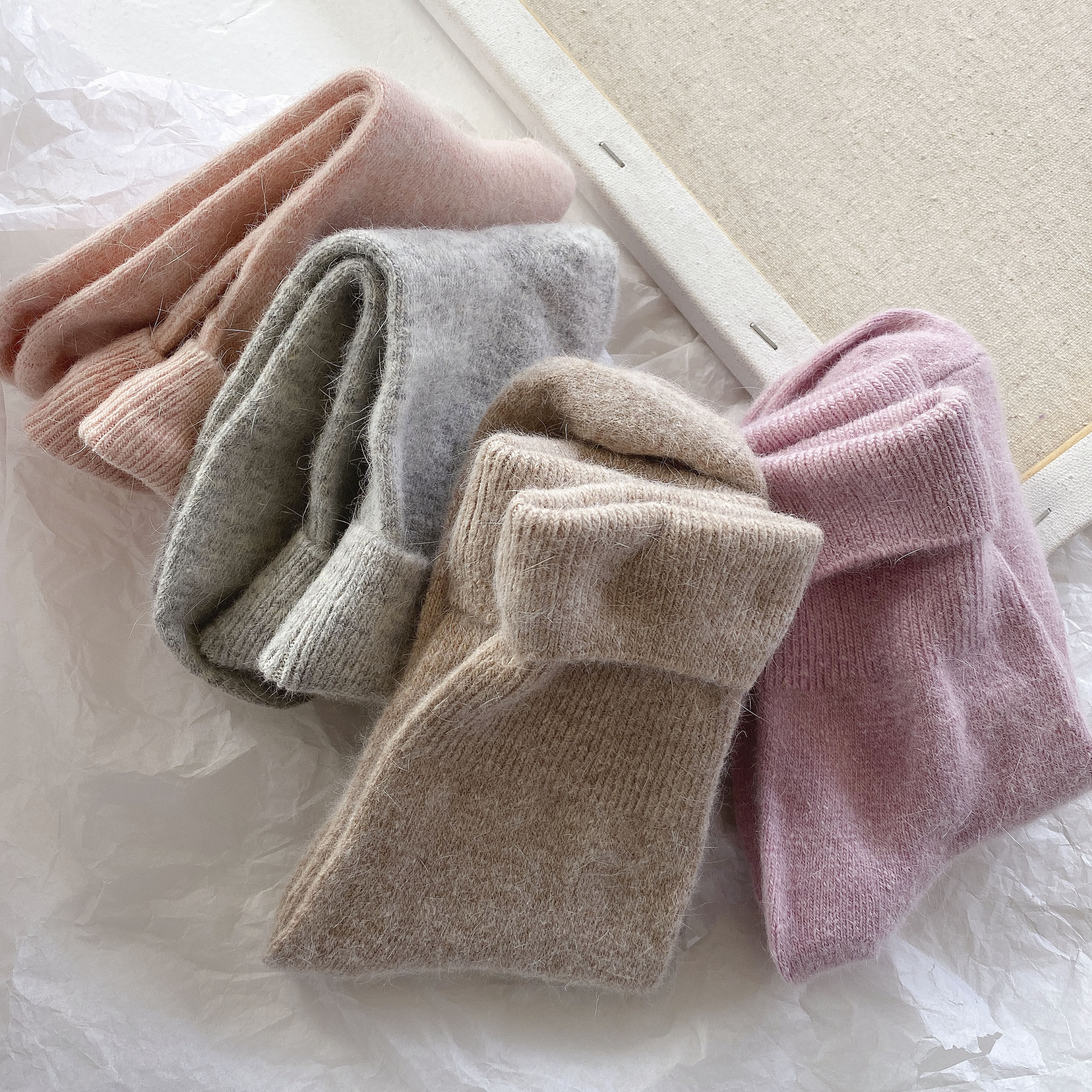 秋冬日系加厚保暖纯色兔毛女袜 ins细条翻口中筒羊毛堆堆长筒袜子,女士内衣/男士内衣/家居服,中筒袜,淘宝优惠券,粉丝福利购,淘宝优惠卷