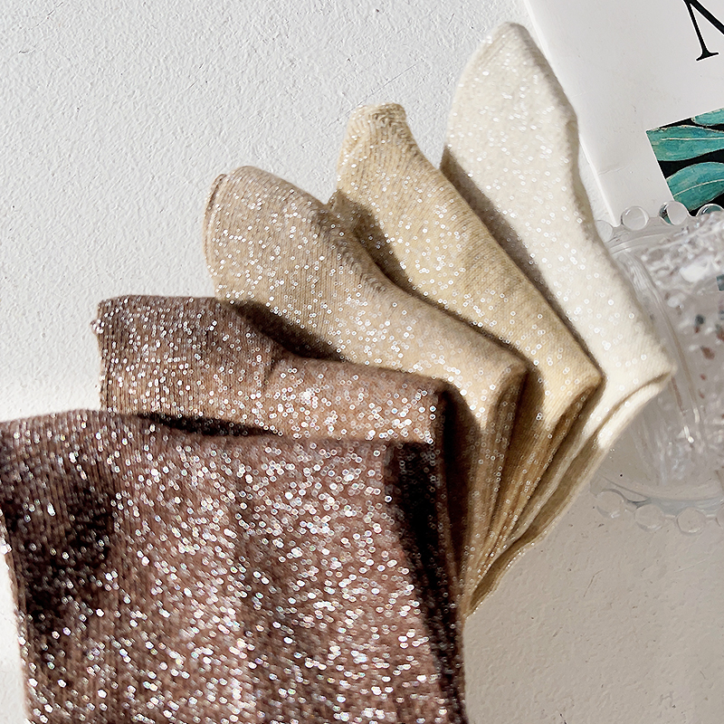 咖色系银葱时装袜子女