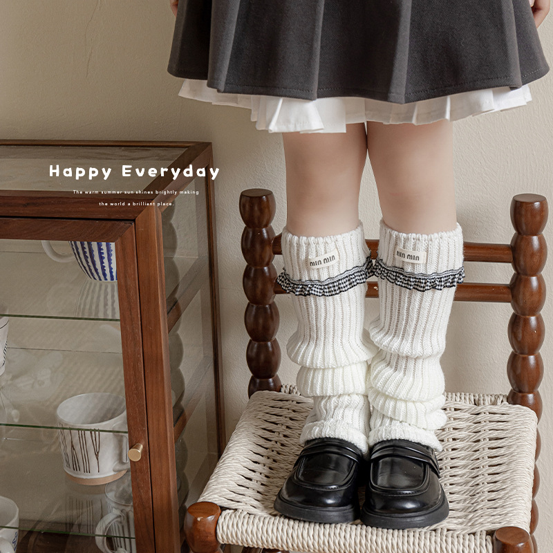 女童袜套冬季保暖毛线花边长筒堆堆袜女孩韩版可爱脚套儿童中筒袜