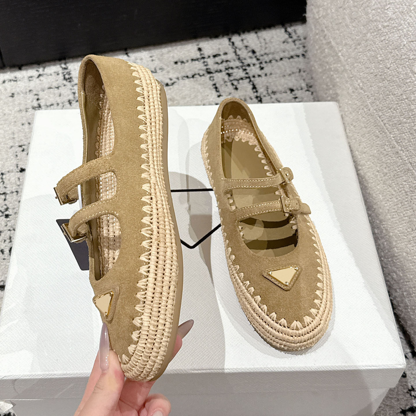 复古厚底草编渔夫鞋女真皮