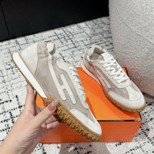 2025新款 情侣鞋 女百搭系带平底运动休闲鞋 H家真皮透气拼色德训鞋