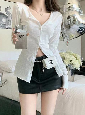 捡漏特价剪镖外贸折扣女装纯欲t恤女不规则开叉修身显瘦小众上衣