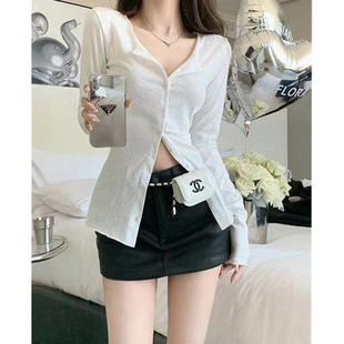 显瘦小众上衣 纯欲t恤女不规则开叉修身 捡漏特价 剪镖外贸折扣女装