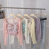 网纱小防晒衫 荷叶边碎花系带长袖 外套女 剪镖外贸折扣女装 捡漏特价