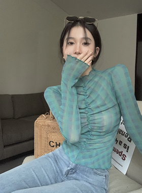 捡漏特价剪镖外贸折扣女装纯欲网纱女秋季木耳边辣妹修身长袖上衣