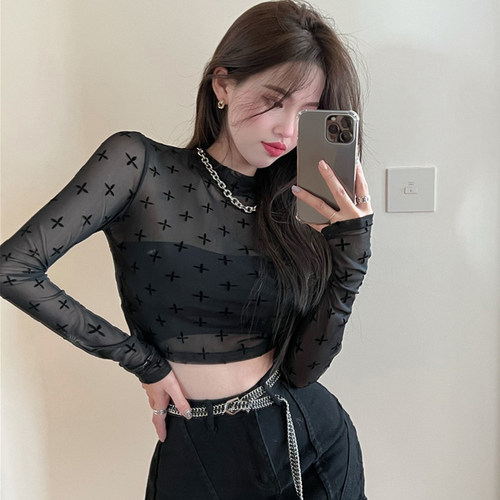 捡漏特价长袖网纱内搭T恤女