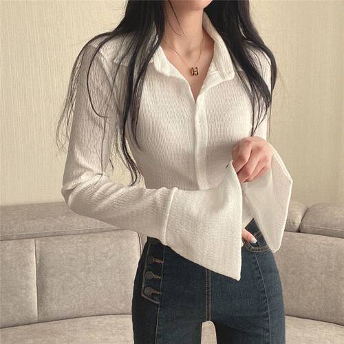 ins风外穿衬衫女装辣妹短款春秋