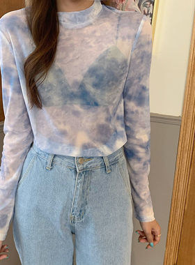 捡漏特价剪镖外贸折扣女装扎染网纱长袖打底衫上衣防晒修身T恤女