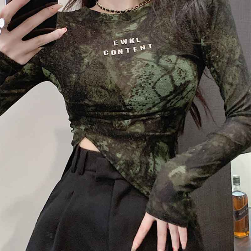 微透扎染t恤不规则开叉百搭上衣