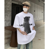 美式垫肩卡通兔子印花短袖T恤拉链设计男女嘻哈半袖-H86088-P68，男装T恤，电商B289