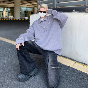 美式小众设计感翻领套头圆领卫衣男女外套情侣上衣B289-WY487-P75图片