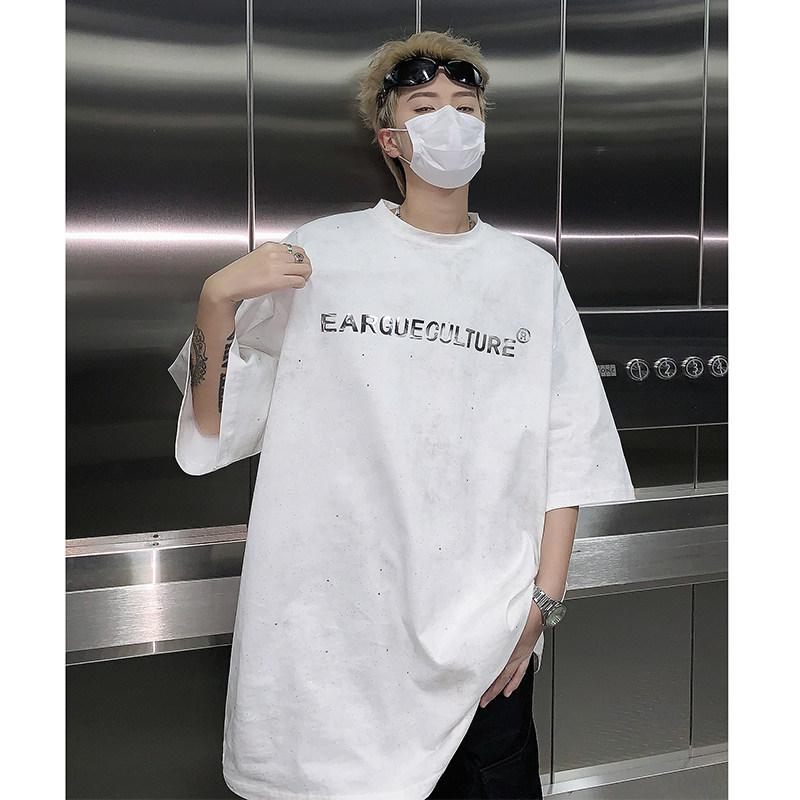 美式重磅水洗做旧满天星宽松短袖T恤百搭男女星空体恤-H86047-P68,男装T恤,电商B289
