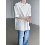 黑色小众高级铆钉短袖T恤男宽松夏季痞帅上衣B289-H2218-P58，男装T恤，电商B289
